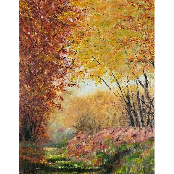 Shades of Autumn, 11 x 14 Acrylic Painting, Fall Theme Landscape Artwork - Picture 1 of 9